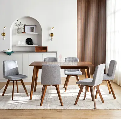 Solid Wood 6-Seater Dining Table with Upholstered Chairs - Modern
