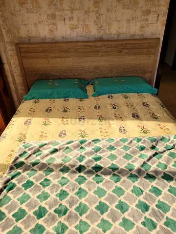 Wooden Single Bed Frame with Headboard  and mattress- Light Oak Finish