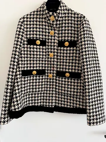 Gucci black  white houndstooth womens blazer jacket with gold buttons size 42 IT