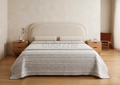 King Size Upholstered Bed Frame with Curved Headboard - Neutral Beige. mattress not included.