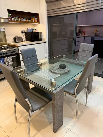 Modern Glass Top Dining Set  coffee table with Four Chairs