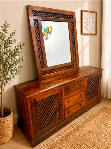 Marina Home Solid Wood Sideboard/Dresser With Mirror