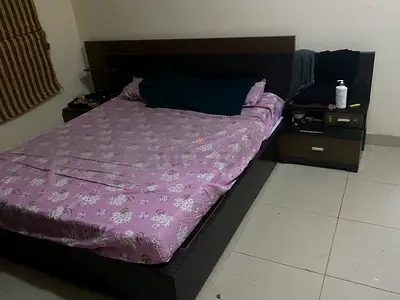 Bed with cot and mattress king size with side table
