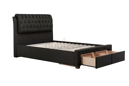 Button tufted cushioned headboard front drawers queen bed
