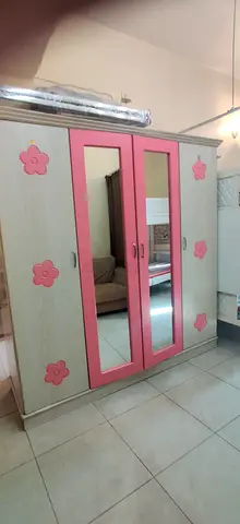 Beige and Pink  Wardrobe with Mirror - 4-Door