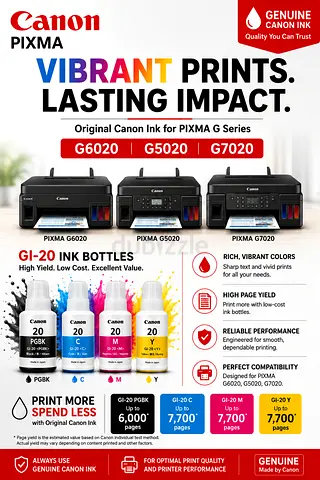Canon GI-20 Genuine Ink Bottles (Black/Cyan/Magenta/Yellow) - New