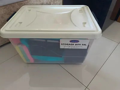 Pair of 2 Clear Plastic Storage Box with Lid - 55L