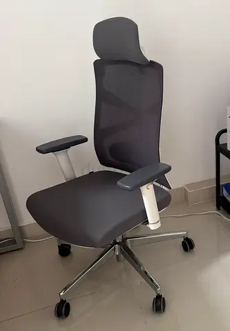 Ergonomic Office Chair HOLLUDLE with Headrest - Grey Mesh, leg rest.