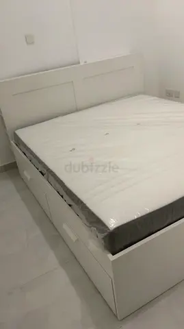 Ikea Malm White Storage Bed with Mattress - Double/Queen, Good Condition