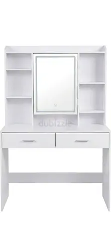 Modern White Vanity Table with LED Mirror  Storage (Excellent Condition)
