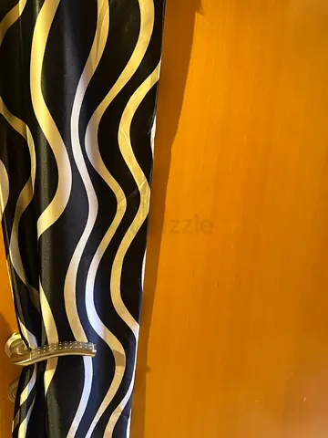 Black and Gold Wavy Pattern Curtain Fabric - 2 pieces door length