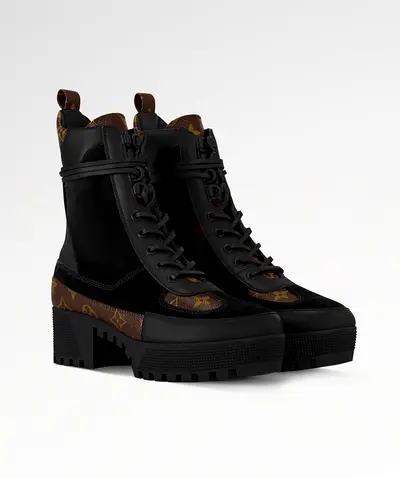 Louis Vuitton Laureate desert boot Black suede  leather chunky ankle boots (womens) - used