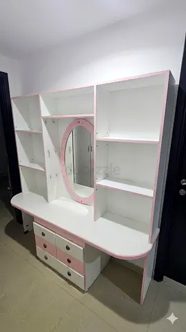 Perfect All-in-One Vanity  Study Desk. White  Pink Dressing Table with Mirror and Shelves.