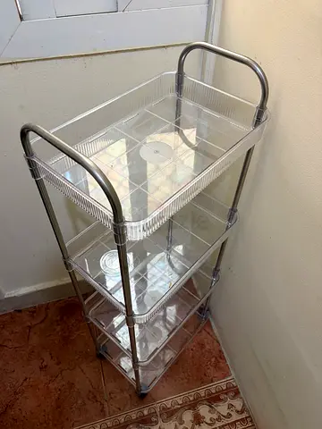 Clear 4 -Tier Plastic Utility Trolley on Metal Frame - Good Condition