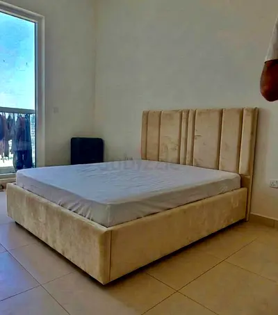 Beige Upholstered King Bed with Headboard - Brand New