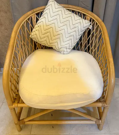 Rattan Armchair with Cushion - Light Natural Finish