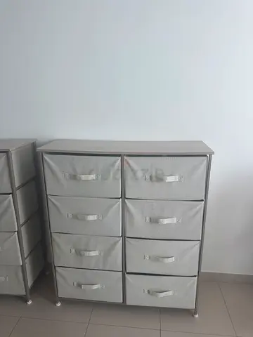 Two Fabric Storage Drawer Organizer Units with 8 Pull-Out Bins each (Beige)