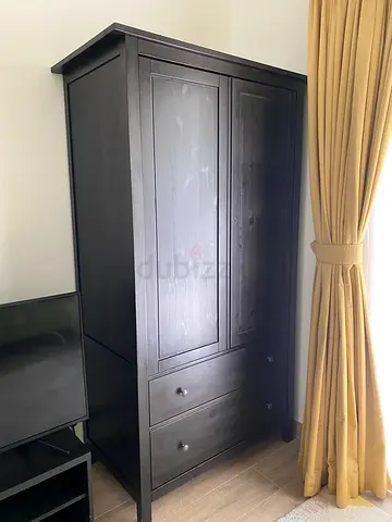 Dark Wood 2-Door Wardrobe with Drawers