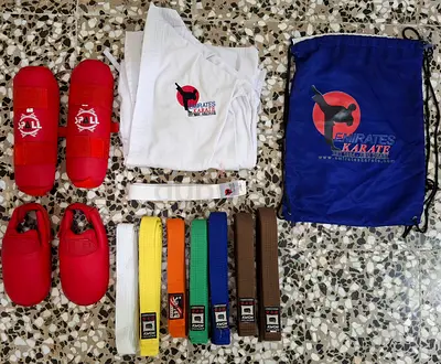 Emirates Karate uniform with additional items