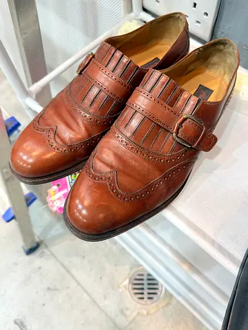 Authentic Brioni Brown leather monk strap brogue shoes, size approx EU 41.5-42 gently used