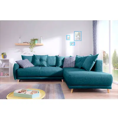 Comfortable 4-Seater Blue Fabric Sofa convertible to bed in Good Condition
