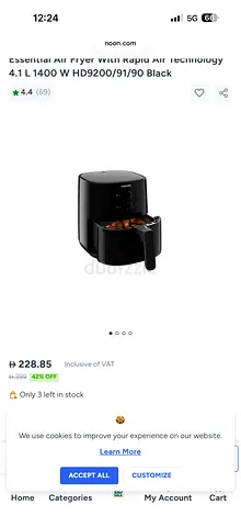 Philips Essential Air Fryer 4.1L (Black) - Good Condition used twice perfect condition