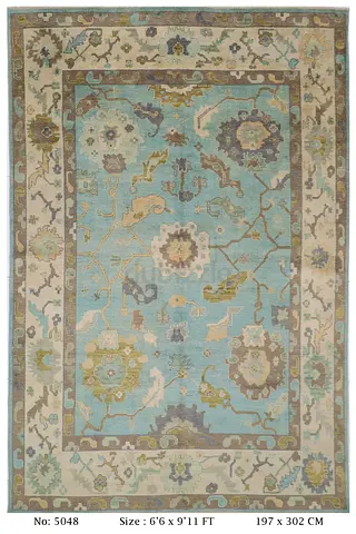 2x3 Handmade Floral Patterned Rug in Blue and Beige afghan wool oushak rug carpet color veg dye