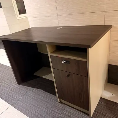 Compact Wooden Office Desk with Lockable Drawer and Cabinet