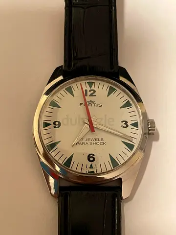 Vintage Fortis Mechanical Mens Watch with Black Leather Strap