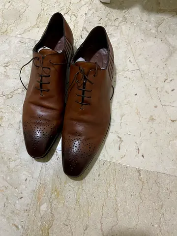 Authentic LV Brown Leather Slip-On Mens Dress Shoes - Size 44, Good Condition