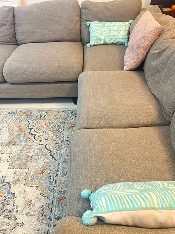 Comfortable 7-Seater Fabric Sofa with Cushions — Light Grey