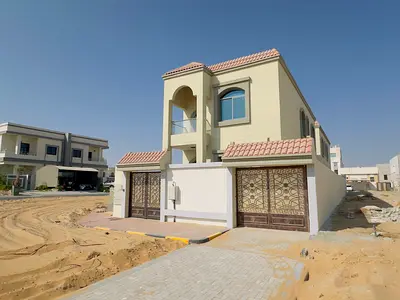 🏡 Brand new villa for rent in Ajman | Al Helio 1 area | First occupancy | With central air conditioning. - 4 master bedrooms, majlis, and living room