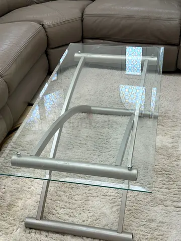 Glass Top Coffee Table with Silver Metal Frame - Good Condition