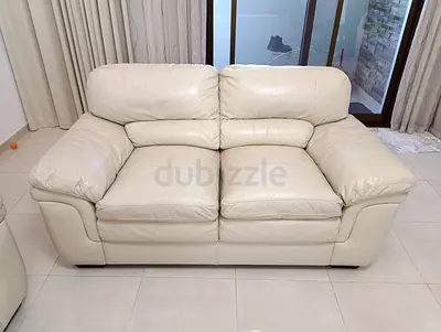 Cream Leather 2-Seater Sofa - Comfortable  Sturdy