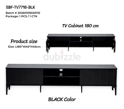 Black 180cm TV Cabinet / Media Console - Modern Low Profile