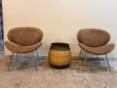 Pair of Mid-century Modern Accent Chairs - Beige Upholstery
