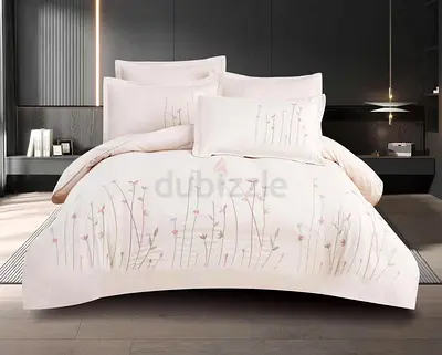 Light Pink Floral Embroidered Duvet Cover Set - Queen/King Bedding 6 pes set