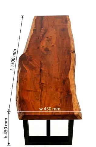 Solid Live Edge Wooden Bench - 150cm x 45cm, Industrial Metal Legs