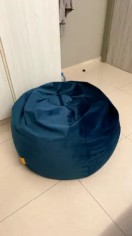 Round Velvet Bean Bag Pouf - Deep Teal, Good Condition