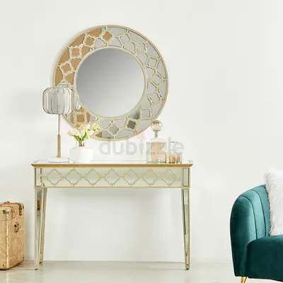 Elegant Mirrored Console Table and Matching Round Wall Mirror