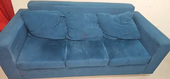 Blue 3-Seater Velvet Sofa — Good Condition