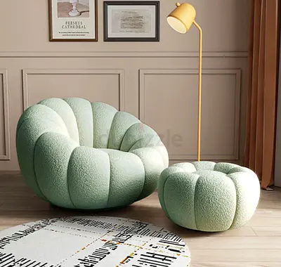 Modern Plush Shell Accent Chair with Matching Ottoman - Mint Green