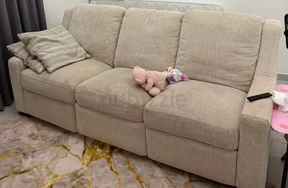 Beige 3-Seater Fabric Sofa (reclining sections) - Good Condition