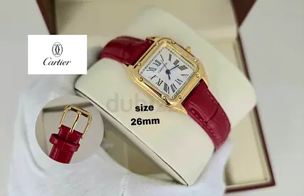 Cartier-style Ladies Watch 26mm with Red Leather Strap