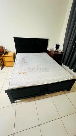 Used Queen Size Wooden Bed Frame with Mattress (needs cleaning)