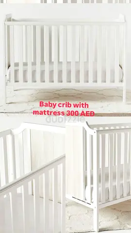 White Baby Crib with Mattress - Good Condition