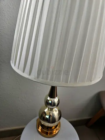 White Pleated Shade Table Lamp with Marble Base