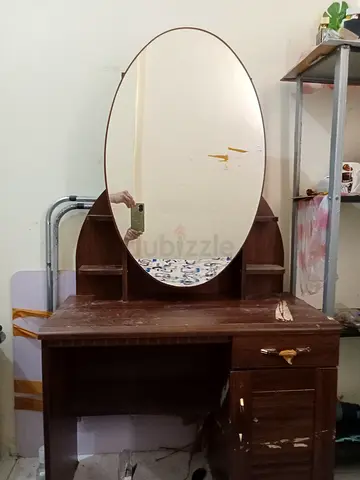 Wooden Dressing Table with Oval Mirror — Needs Minor Repair