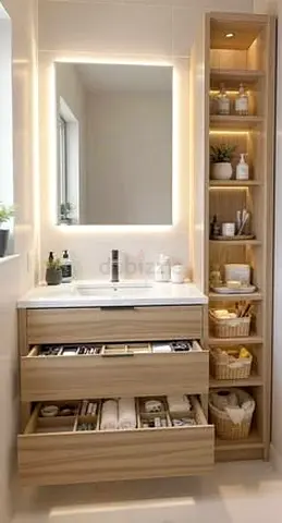 Modern Bathroom Vanity and Tall Storage Cabinet Set