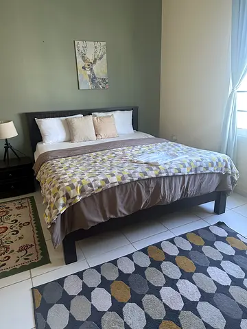 Kingbed frame with mattress and nightstand in good condition